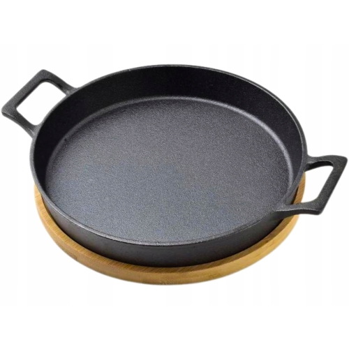 LUXE Żaroodporne Naczynie ŻELIWNE 20 x 3 cm + BAMBUSOWA podstawka