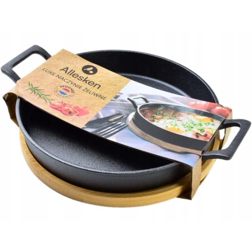LUXE Żaroodporne Naczynie ŻELIWNE 20 x 3 cm + BAMBUSOWA podstawka