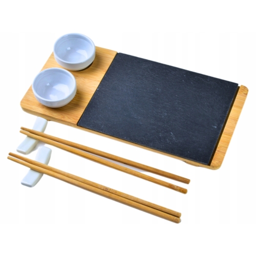 Zestaw do sushi dla 2 osób DREWNO ŁUPEK CERAMIKA - 8 elementów