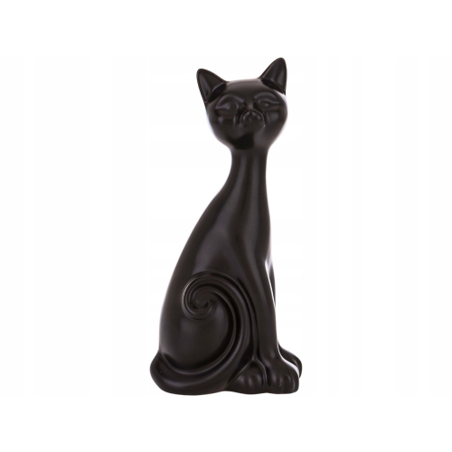 CZARNA Ceramiczna Dekoracyjna Ozdobna Figurka KOT - 20 x 9 x 6,5 cm
