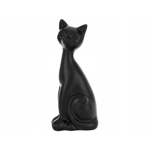 CZARNA Ceramiczna Dekoracyjna Ozdobna Figurka KOT - 20 x 9 x 6,5 cm