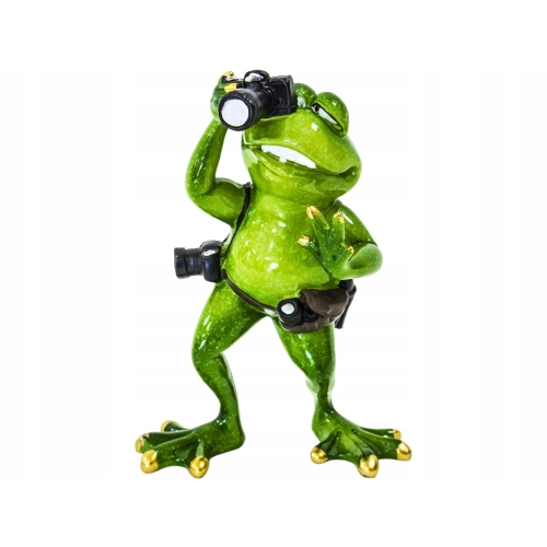 Ozdobna Figurka 17 x 12 x 7 cm - Żaba Fotograf Fotoreporter z aparatem