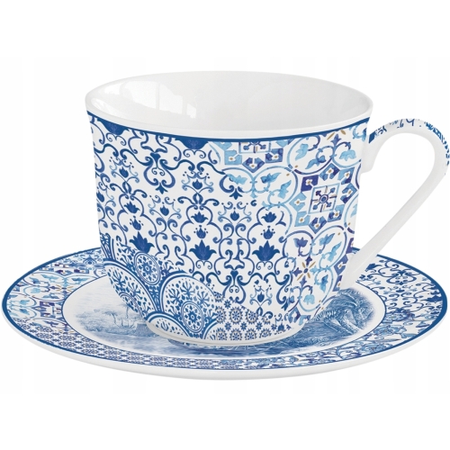 EASY LIFE Porcelanowa filiżanka 370 ml ze spodkiem do KAWY HERBATY - INDIGO