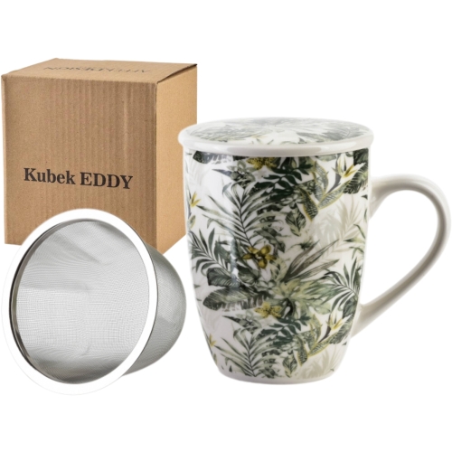 Porcelanowy Kubek 320 ml z Zaparzaczem i Pokrywką do HERBATY ZIÓŁ - JUNGLE