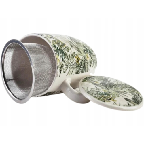 Porcelanowy Kubek 320 ml z Zaparzaczem i Pokrywką do HERBATY ZIÓŁ - JUNGLE