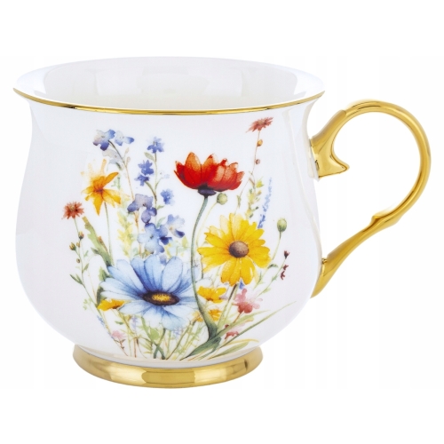 DUŻY Porcelanowy Kubek Filiżanka do KAWY HERBATY 450 ml, 10 x 9 cm - KWIATY