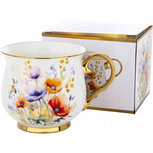 DUŻY Porcelanowy Kubek Filiżanka do KAWY HERBATY 450 ml, 10 x 9 cm - KWIATY