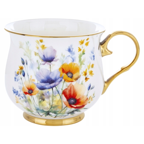 DUŻY Porcelanowy Kubek Filiżanka do KAWY HERBATY 450 ml, 10 x 9 cm - KWIATY