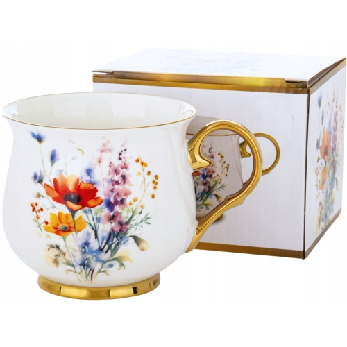DUŻY Porcelanowy Kubek Filiżanka do KAWY HERBATY 450 ml, 10 x 9 cm - KWIATY