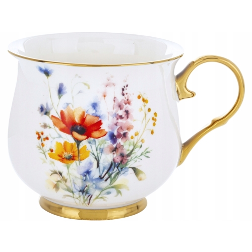 DUŻY Porcelanowy Kubek Filiżanka do KAWY HERBATY 450 ml, 10 x 9 cm - KWIATY