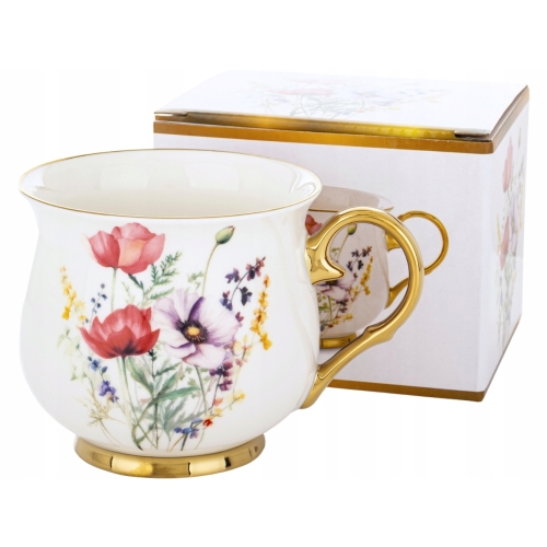DUŻY Porcelanowy Kubek Filiżanka do KAWY HERBATY 450 ml, 10 x 9 cm - KWIATY