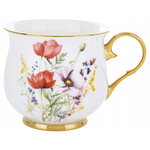 DUŻY Porcelanowy Kubek Filiżanka do KAWY HERBATY 450 ml, 10 x 9 cm - KWIATY