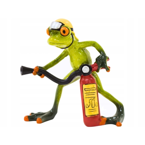 Ozdobna Figurka 14 x 14 x 6 cm - Żaba Strażak z gaśnicą