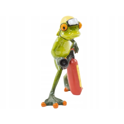 Ozdobna Figurka 14 x 14 x 6 cm - Żaba Strażak z gaśnicą