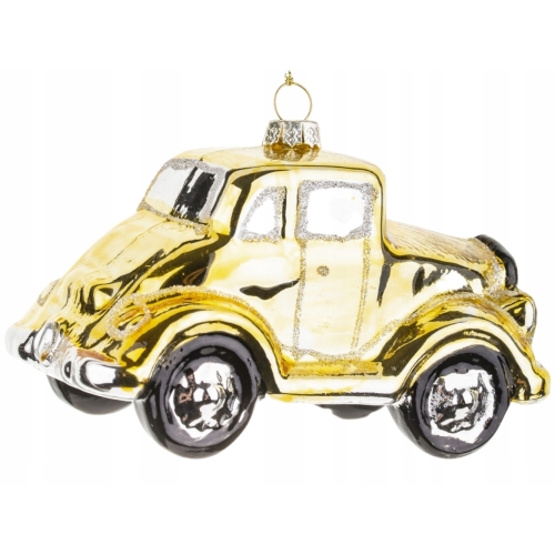 Bombka SZKLANA 7,4 x 10,9 x 5,1 cm Ozdoba choinkowa - SAMOCHÓD RETRO ZŁOTY