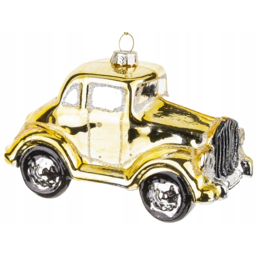 Bombka SZKLANA 7,4 x 10,9 x 5,1 cm Ozdoba choinkowa - SAMOCHÓD RETRO ZŁOTY