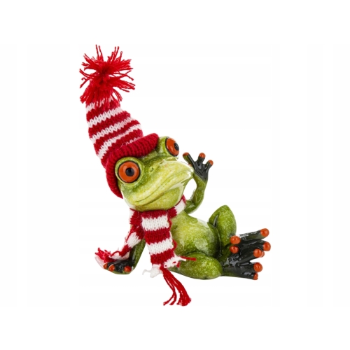 Ozdobna Figurka ŻABA 12,5 x 8 x 10 cm - Żabka w czapce i szaliku