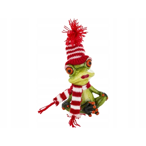 Ozdobna Figurka ŻABA 14 x 8 x 6 cm - Żabka w czapce i szaliku