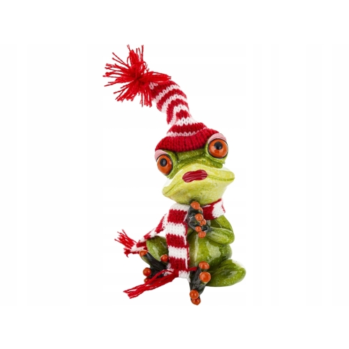 Ozdobna Figurka ŻABA 14 x 7 x 6 cm - Żabka w czapce i szaliku