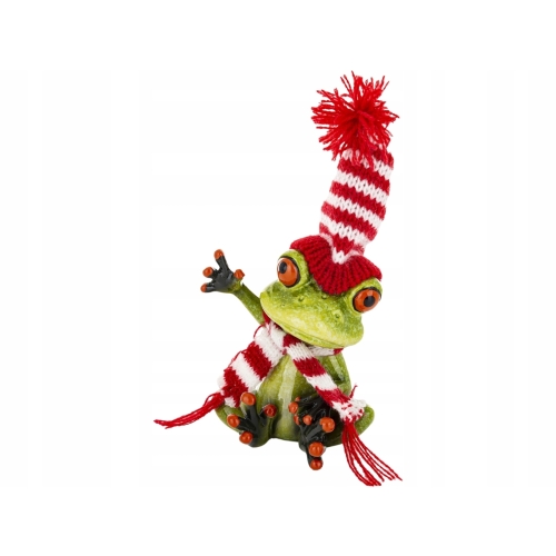 Ozdobna Figurka ŻABA 14 x 7 x 6 cm - Żabka w czapce i szaliku