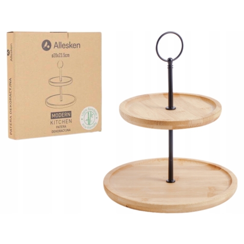 BAMBUSOWA Patera 2-poziomowa na Ciastka Owoce Przekąski Przystawki - 23 cm