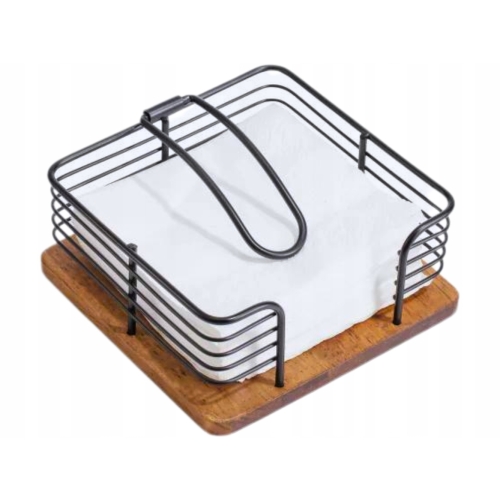 MODERN KITCHEN Czarny Serwetnik 19 x 19 x 7 cm - DREWNO KAUCZUKOWE, METAL