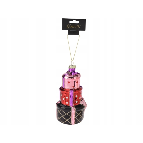 Bombka SZKLANA 5,5 x 12 cm Ozdoba choinkowa - PREZENTY PUDEŁKA Z PREZENTAMI