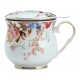 Porcelanowy Kubek z Zaparzaczem i Pokrywką do HERBATY ZIÓŁ 480 ml - KWIATY