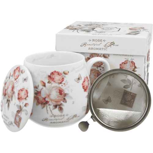 PORCELANOWY Kubek baryłka 430 ml z Zaparzaczem do HERBATY ZIÓŁ - SECESJA