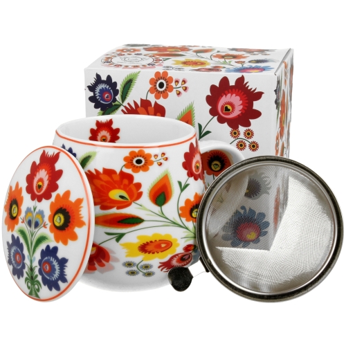PORCELANOWY Kubek baryłka 430 ml z Zaparzaczem do HERBATY ZIÓŁ - ŁOWICZ