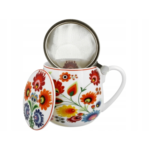 PORCELANOWY Kubek baryłka 430 ml z Zaparzaczem do HERBATY ZIÓŁ - ŁOWICZ