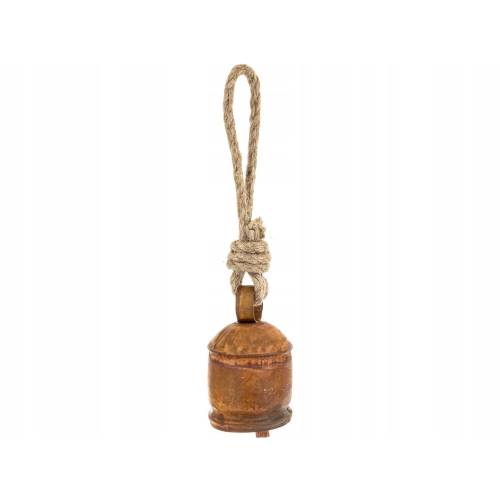 Bombka OZDOBA ŚWIĄTECZNA Metalowy DZWONEK na JUTOWYM sznurze - 23 x 6 cm