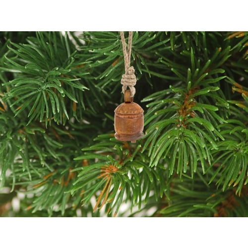 Bombka OZDOBA ŚWIĄTECZNA Metalowy DZWONEK na JUTOWYM sznurze - 23 x 6 cm