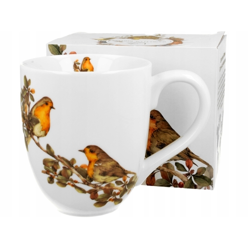 Duży PORCELANOWY Kubek XXL 1000 ml do KAWY HERBATY - Ptasi Świat RUDZIKI