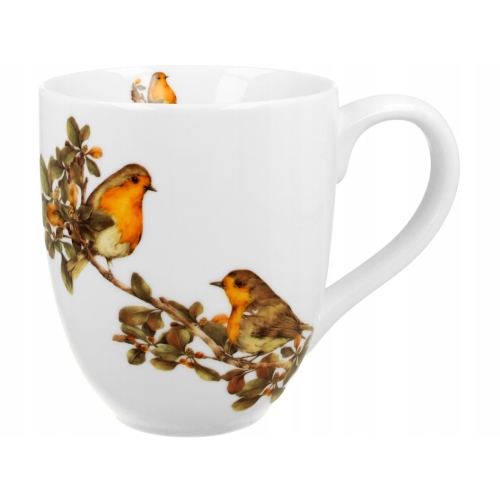 Duży PORCELANOWY Kubek XXL 1000 ml do KAWY HERBATY - Ptasi Świat RUDZIKI