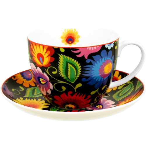 PORCELANOWA Filiżanka jumbo 450 ml ze spodkiem do KAWY HERBATY - ETNIC