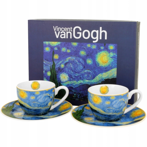 Dwie filiżanki 90 ml ze spodkami do KAWY ESPRESSO - STARRY NIGHT Van Gogh