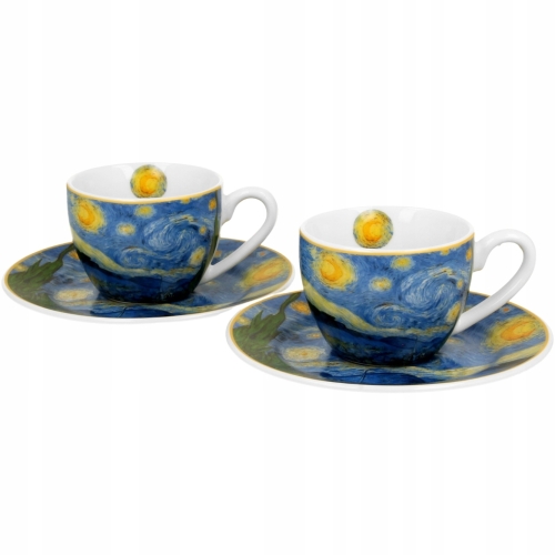 Dwie filiżanki 90 ml ze spodkami do KAWY ESPRESSO - STARRY NIGHT Van Gogh