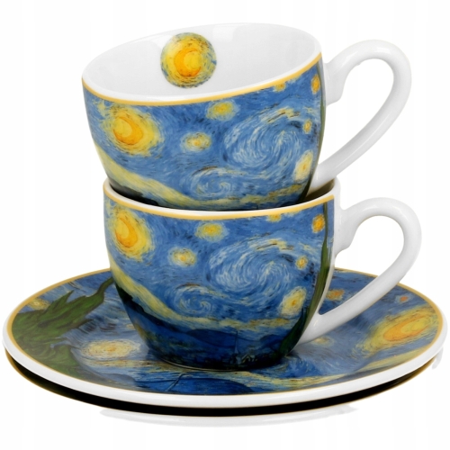 Dwie filiżanki 90 ml ze spodkami do KAWY ESPRESSO - STARRY NIGHT Van Gogh