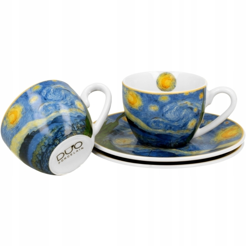 Dwie filiżanki 90 ml ze spodkami do KAWY ESPRESSO - STARRY NIGHT Van Gogh