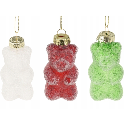 Bombki SZKLANE 3 sztuki 3,6x3,5x7,1 cm Ozdoby choinkowe - KOLOROWE MISIE