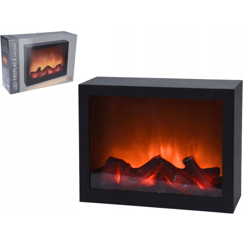 Czarny prostokątny KOMINEK elektryczny LED 29 x 10 x 23cm - EFEKT PŁOMIENIA