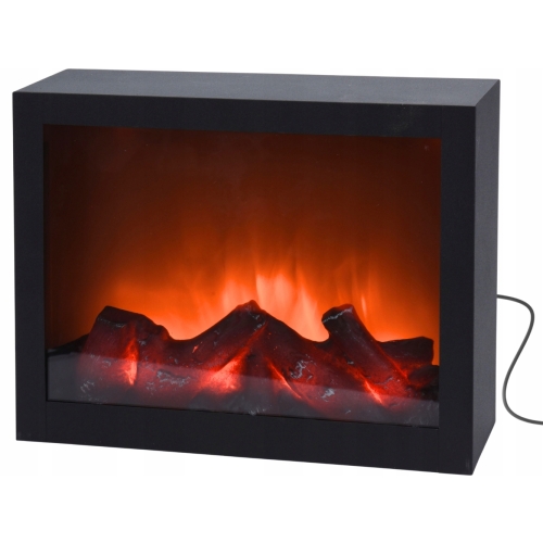 Czarny prostokątny KOMINEK elektryczny LED 29 x 10 x 23cm - EFEKT PŁOMIENIA