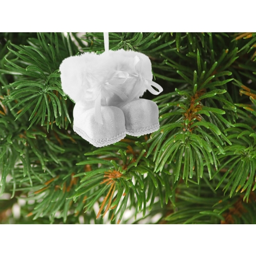 Zawieszka na choinkę 7,5x8,5 cm Ozdoba świąteczna - BIAŁE BUTY Z FUTERKIEM