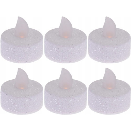 Świeczka LED Tealight Wkład do zniczy BIAŁY BROKAT 3,8x4 cm - Zestaw 6 szt