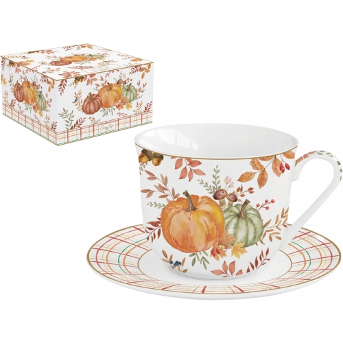 EASY LIFE Porcelanowa filiżanka 370 ml ze spodkiem - JESIENNE DYNIE