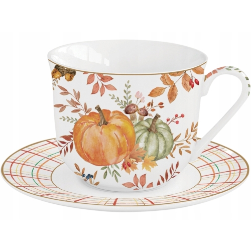 EASY LIFE Porcelanowa filiżanka 370 ml ze spodkiem - JESIENNE DYNIE