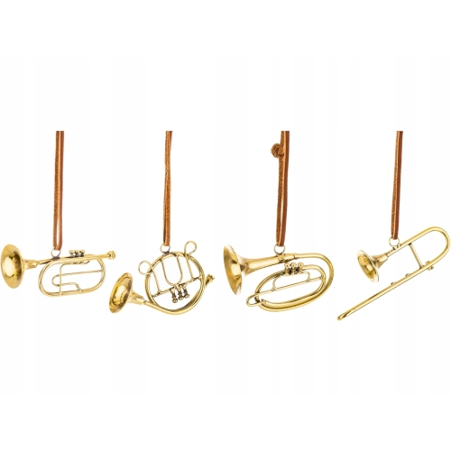 CZTERY METALOWE Zawieszki Ozdoby na choinkę - ZŁOTE INSTRUMENTY MUZYCZNE