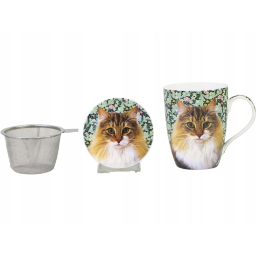 Porcelanowy Kubek z Zaparzaczem i Pokrywką do HERBATY ZIÓŁ 450 ml - KOT