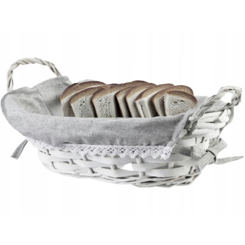 BIAŁY Wiklinowy kosz koszyk z serwetką na Pieczywo Chleb - 25 x 17 x 8 cm